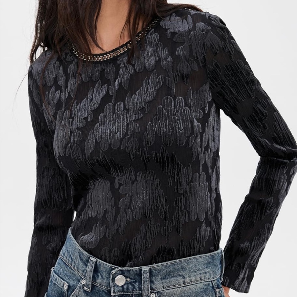 Sea Regine Burnout long sleeve black velvet top